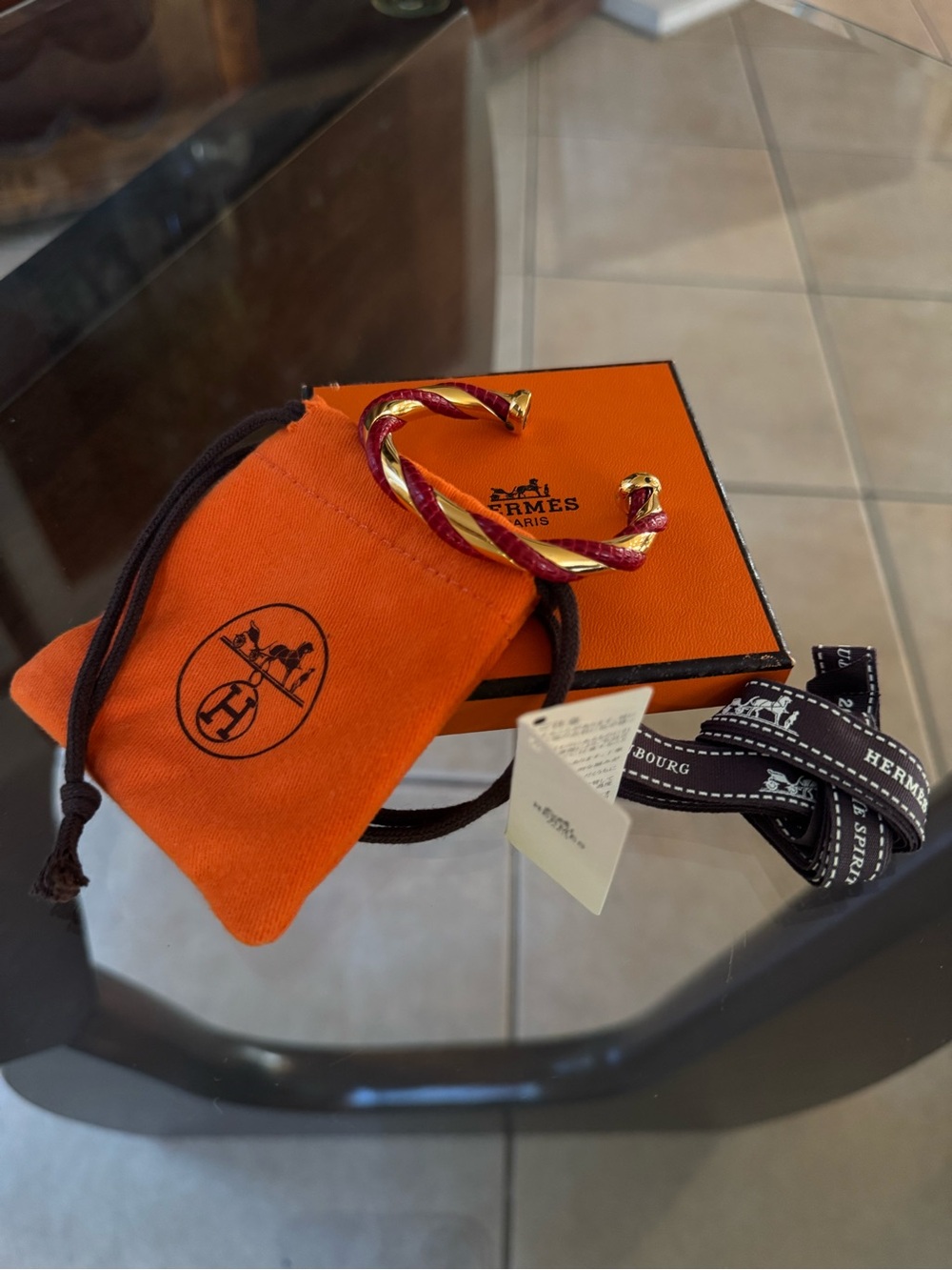 Hermès Twist Bangle GO Red Leather